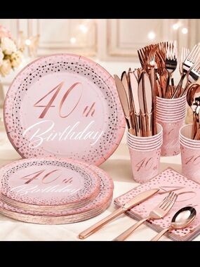 Pink and Gold Disposable Tableware Set for Parties